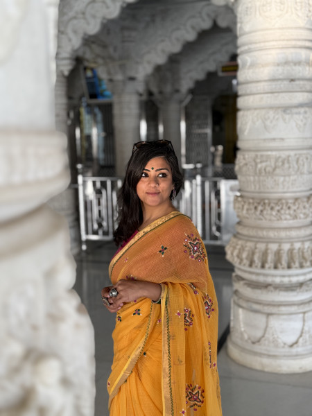 YELLOW  KOTA COTTON HAND EMBROIDERED SARI