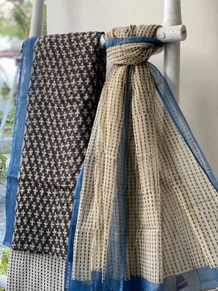 BLACK-BEIGE HAND BLOCK "BAGH" PRINT KOTA DUPATTA SET