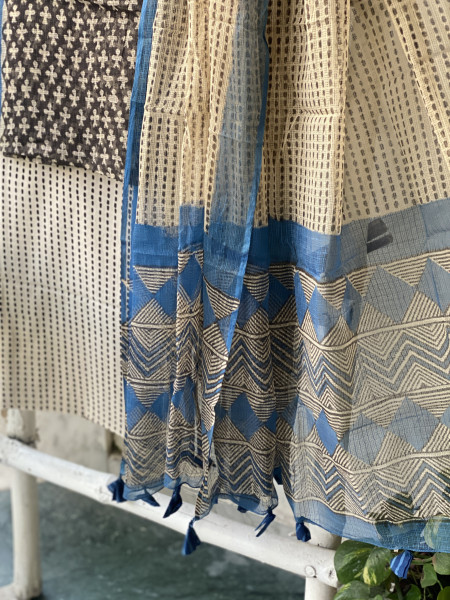 BLACK-BEIGE HAND BLOCK "BAGH" PRINT KOTA DUPATTA SET