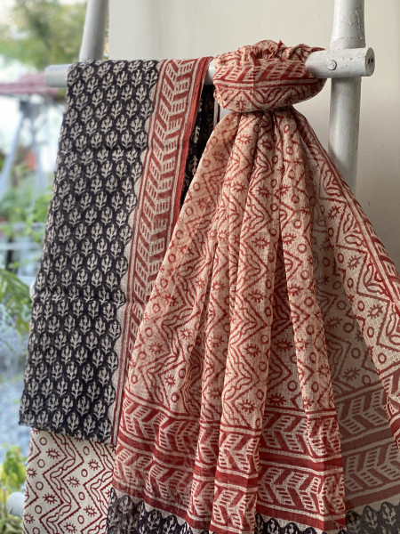 BLACK-BEIGE HAND BLOCK "BAGH" PRINT KOTA DUPATTA SET