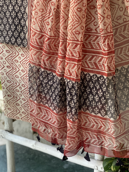 BLACK-BEIGE HAND BLOCK "BAGH" PRINT KOTA DUPATTA SET