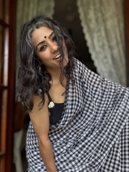 BLACK GINGHAM CHECKS  MULMUL COTTON SARI