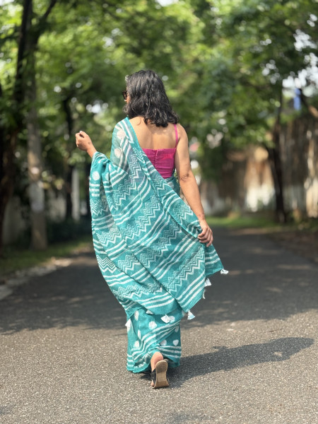 AQUA HAND BLOCK PRINT COTTON KOTA SARI