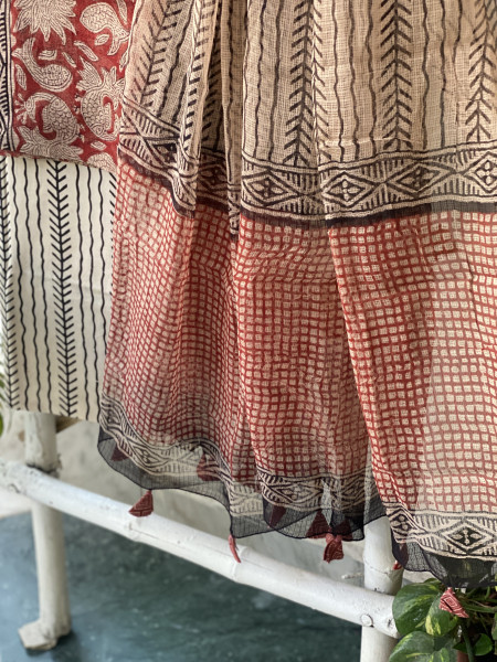 MAROON-BEIGE HAND BLOCK "BAGH" PRINT KOTA DUPATTA SET