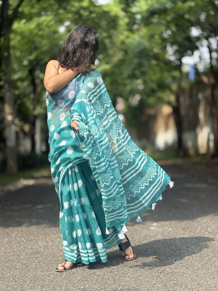 AQUA HAND BLOCK PRINT COTTON KOTA SARI