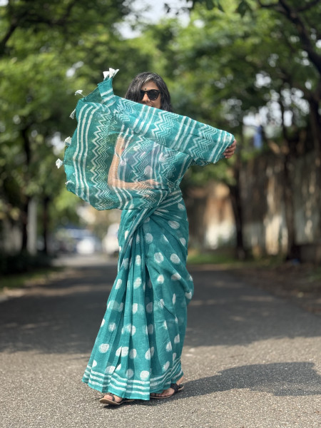 AQUA HAND BLOCK PRINT COTTON KOTA SARI