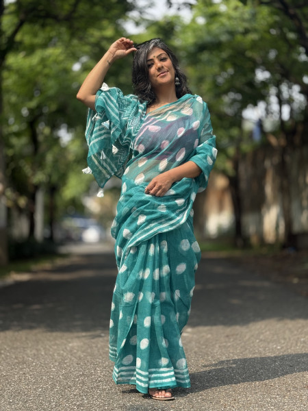 AQUA HAND BLOCK PRINT COTTON KOTA SARI