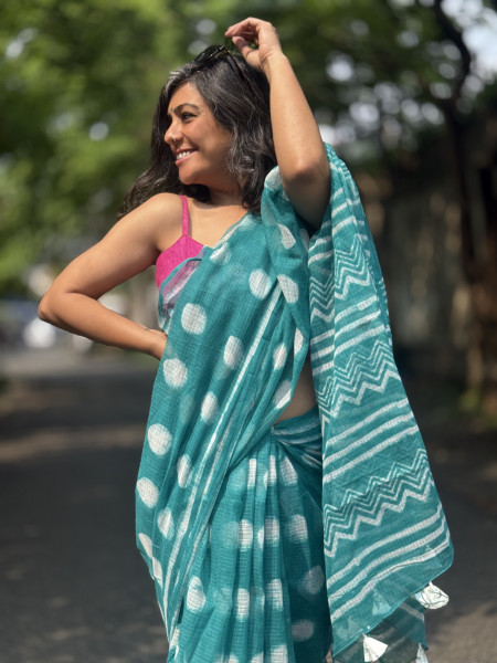 AQUA HAND BLOCK PRINT COTTON KOTA SARI
