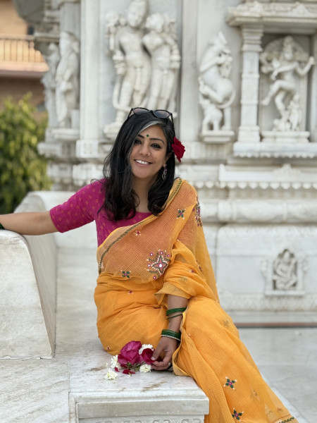 YELLOW  KOTA COTTON HAND EMBROIDERED SARI
