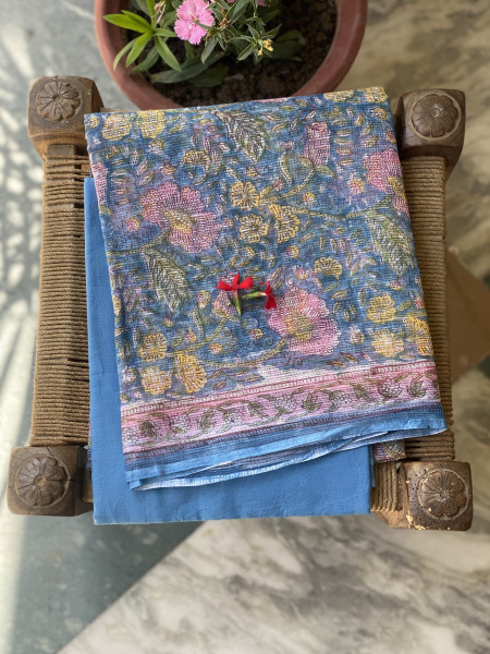 BLUE -OFF WHITE HAND BLOCK PRINT KOTA DUPATTA SET