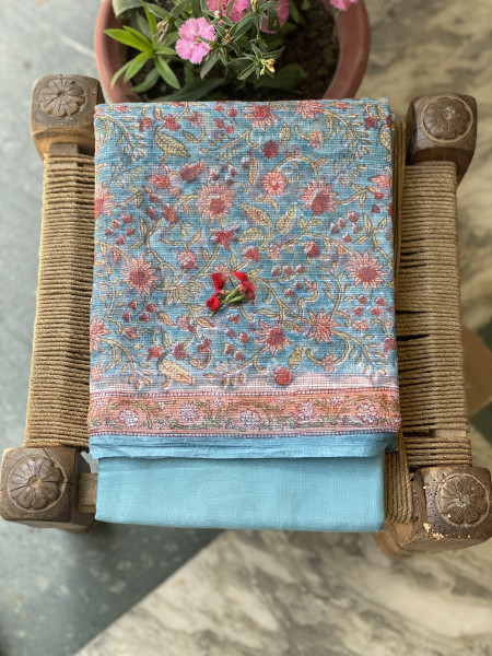 BLUE-OFF WHITE HAND BLOCK PRINT KOTA DUPATTA SET