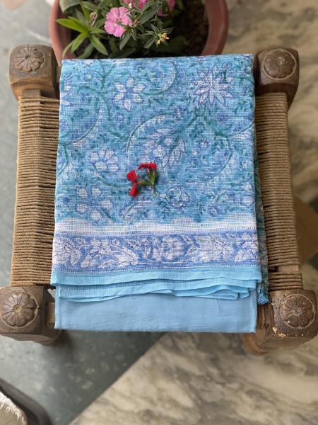 BLUE-OFF WHITE HAND BLOCK PRINT KOTA DUPATTA SET