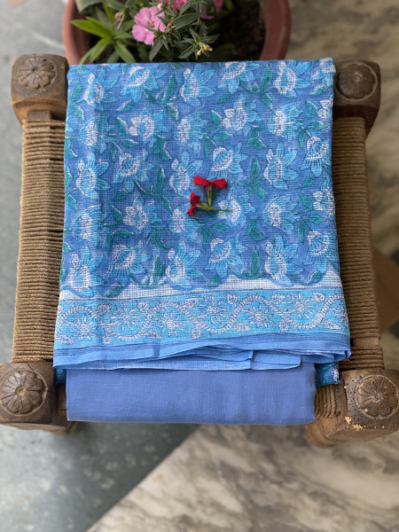 BLUE-OFF WHITE HAND BLOCK PRINT KOTA DUPATTA SET