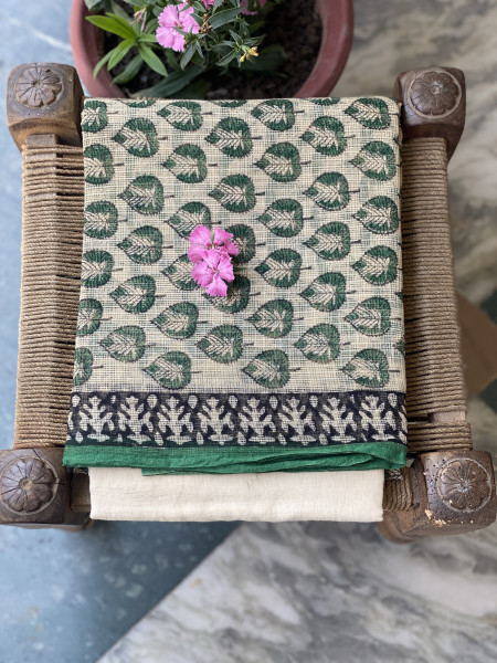 BEIGE-BLACK HAND BLOCK "BAGH" PRINT KOTA DUPATTA SET