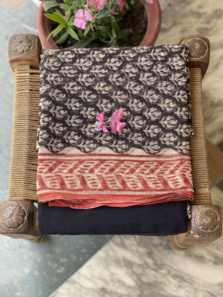 BLACK-BEIGE HAND BLOCK "BAGH" PRINT KOTA DUPATTA SET