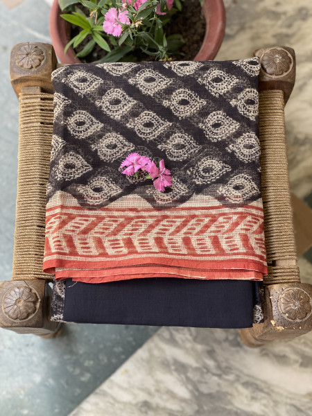 BLACK-BEIGE HAND BLOCK "BAGH" PRINT KOTA DUPATTA SET