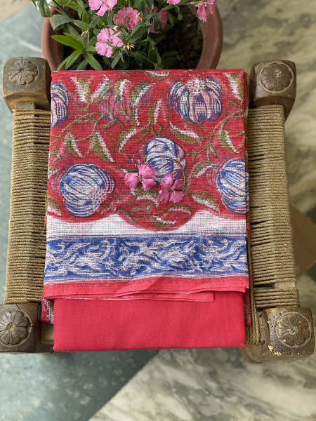 RED-OFF WHITE HAND BLOCK PRINT KOTA DUPATTA SET