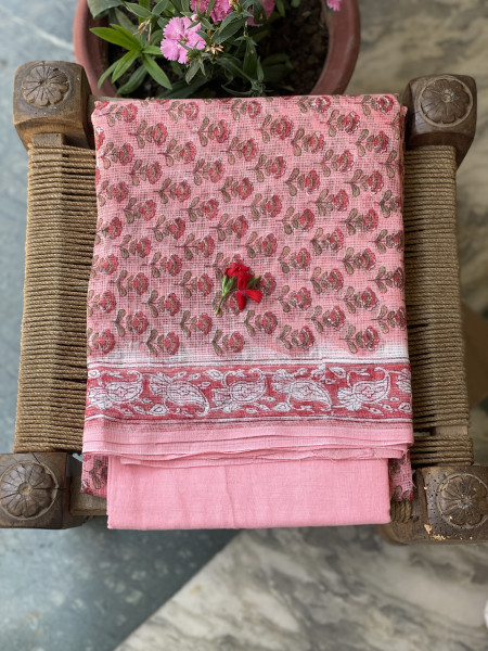 PEACH-OFF WHITE HAND BLOCK PRINT KOTA DUPATTA SET