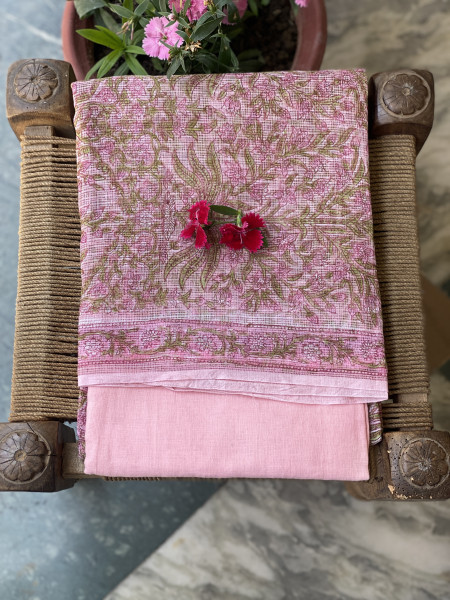 PINK-OFF WHITE HAND BLOCK PRINT KOTA DUPATTA SET