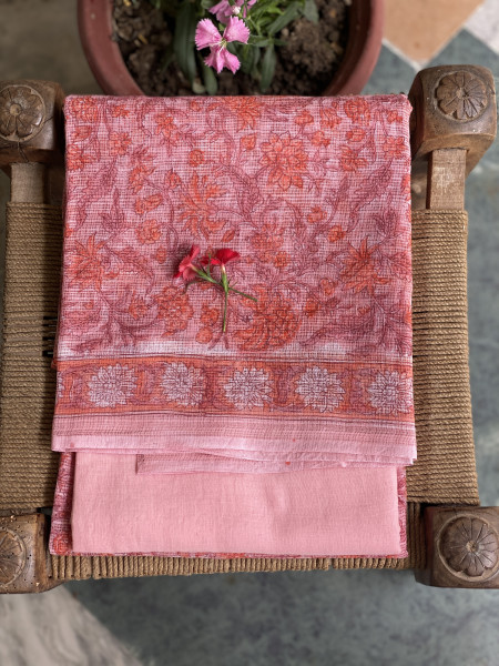 PEACH-OFF WHITE HAND BLOCK PRINT KOTA DUPATTA SET
