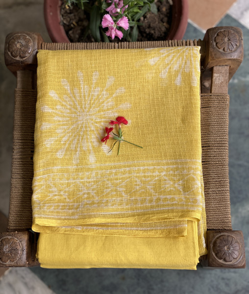 YELLOW HAND BLOCK PRINT KOTA DUPATTA SET