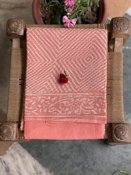 PEACH HAND BLOCK PRINT KOTA DUPATTA SET