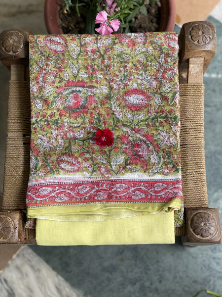 GREEN-OFF WHITE HAND BLOCK PRINT KOTA DUPATTA SET