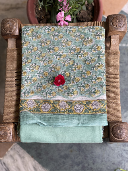SEA GREEN-OFF WHITE HAND BLOCK PRINT KOTA DUPATTA SET