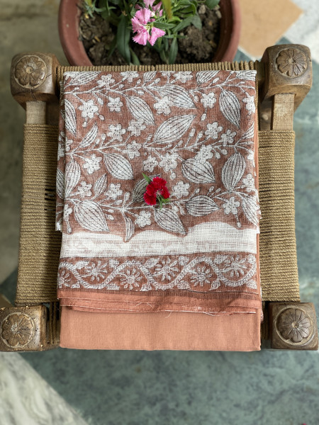 BROWN-OFF WHITE HAND BLOCK PRINT KOTA DUPATTA SET
