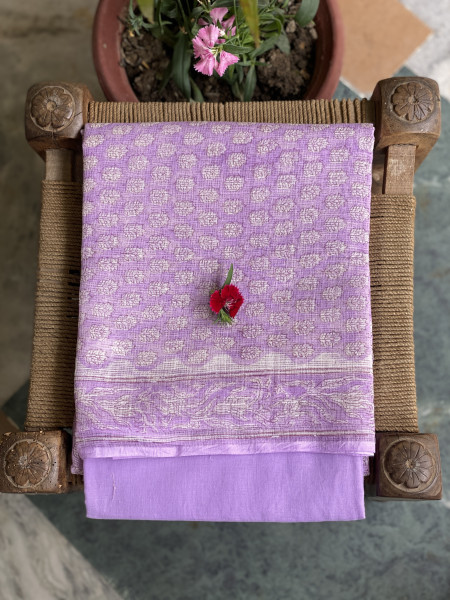 LAVENDER-OFF WHITE HAND BLOCK PRINT KOTA DUPATTA SET