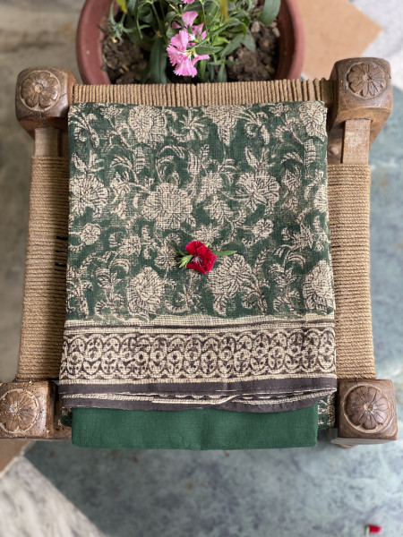 GREEN-BEIGE HAND BLOCK "BAGH" PRINT KOTA DUPATTA SET