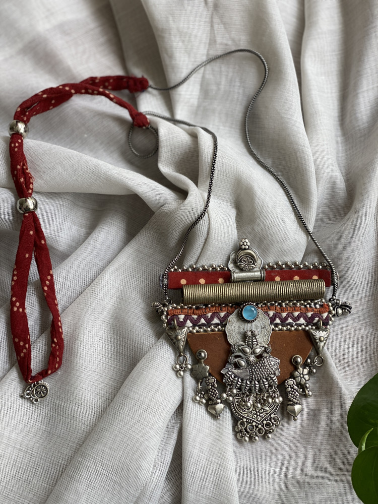 Image of BRASS &amp; FABRIC Handcrafted LONG NECKLACE