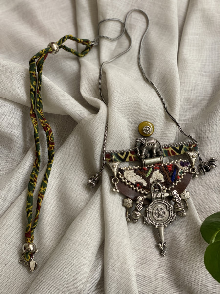 BRASS & FABRIC Handcrafted LONG NECKLACE