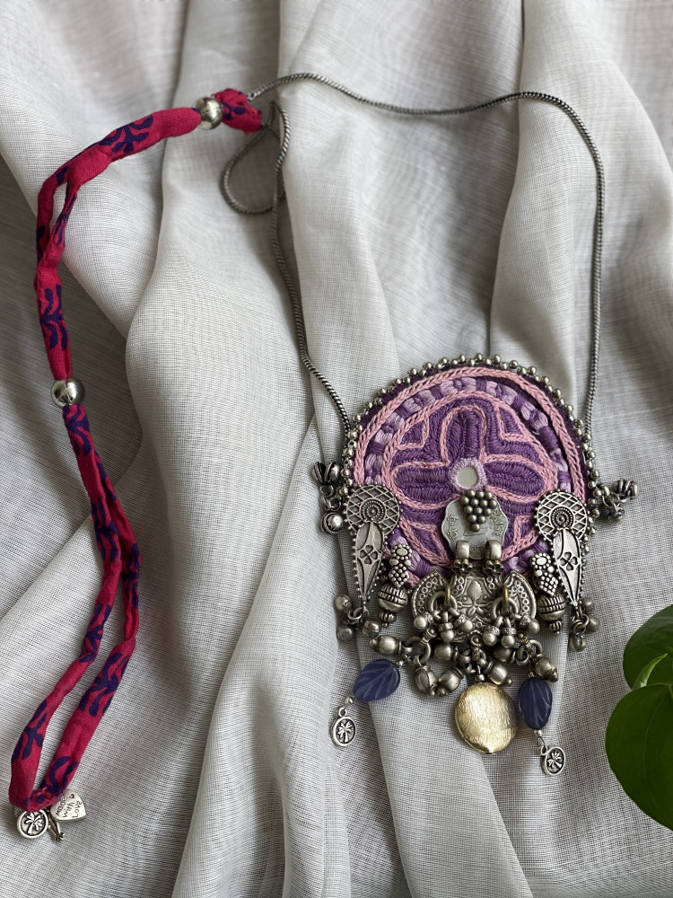 Image of BRASS &amp; FABRIC Handcrafted LONG NECKLACE