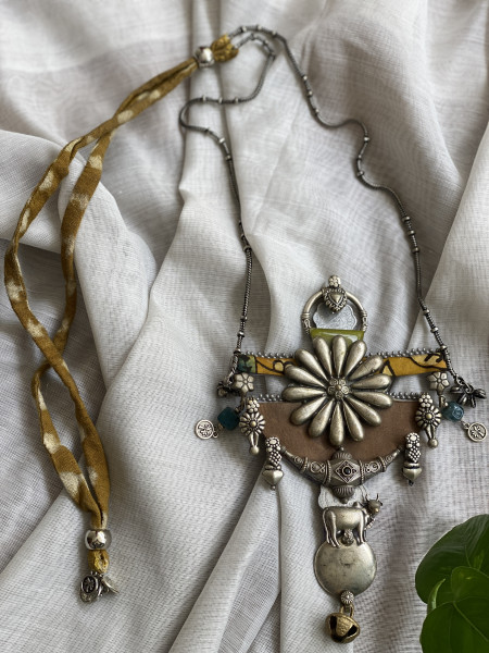 BRASS & FABRIC Handcrafted LONG NECKLACE