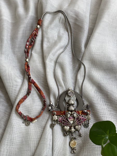 BRASS & FABRIC Handcrafted LONG NECKLACE