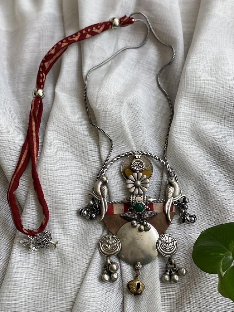 Image of BRASS &amp; FABRIC Handcrafted LONG NECKLACE