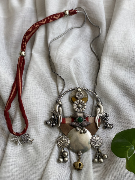 BRASS & FABRIC Handcrafted LONG NECKLACE