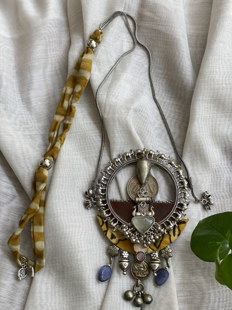 Image of BRASS &amp; FABRIC Handcrafted LONG NECKLACE