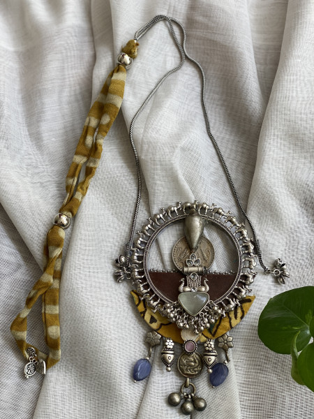 BRASS & FABRIC Handcrafted LONG NECKLACE