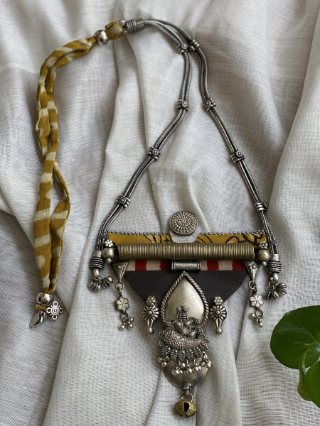 BRASS & FABRIC Handcrafted LONG NECKLACE