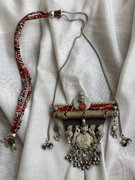 BRASS & FABRIC Handcrafted LONG NECKLACE