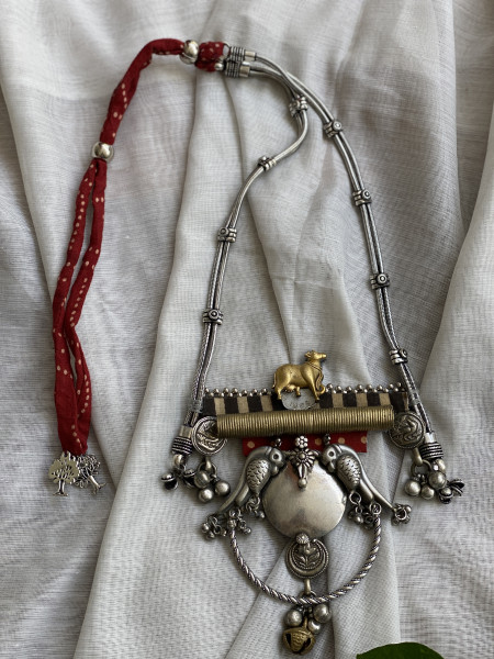 BRASS & FABRIC Handcrafted LONG NECKLACE