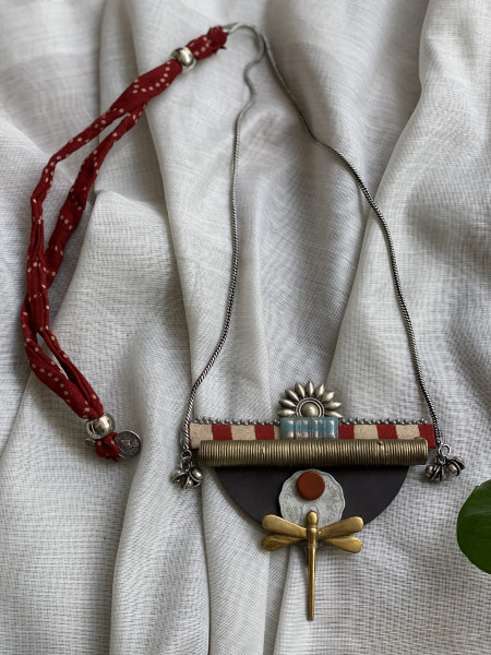 BRASS & FABRIC Handcrafted LONG NECKLACE