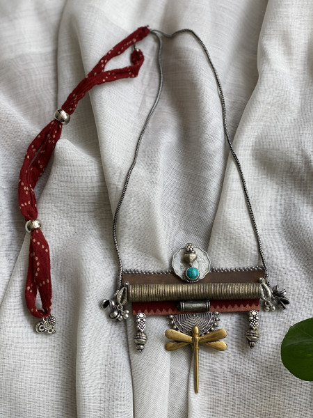 BRASS & FABRIC Handcrafted LONG NECKLACE