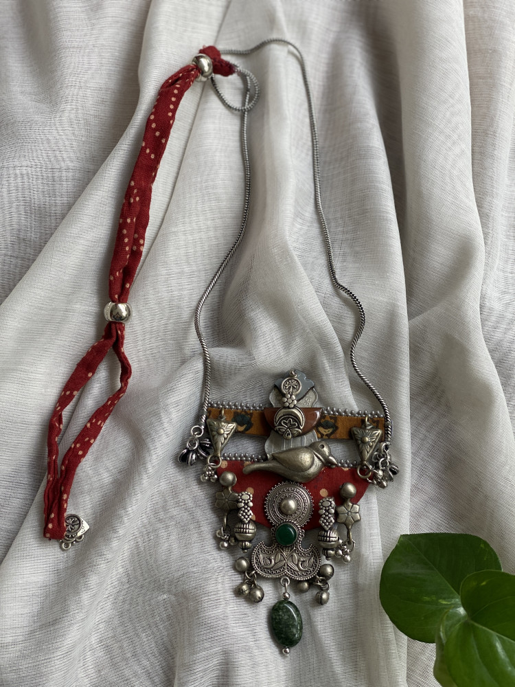 Image of BRASS &amp; FABRIC Handcrafted LONG NECKLACE