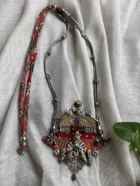 BRASS & FABRIC Handcrafted LONG NECKLACE