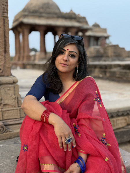 RED KOTA COTTON HAND EMBROIDERED SARI