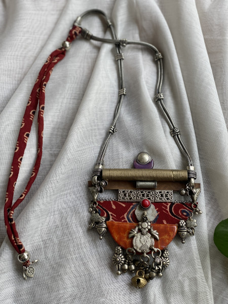 BRASS & FABRIC Handcrafted LONG NECKLACE