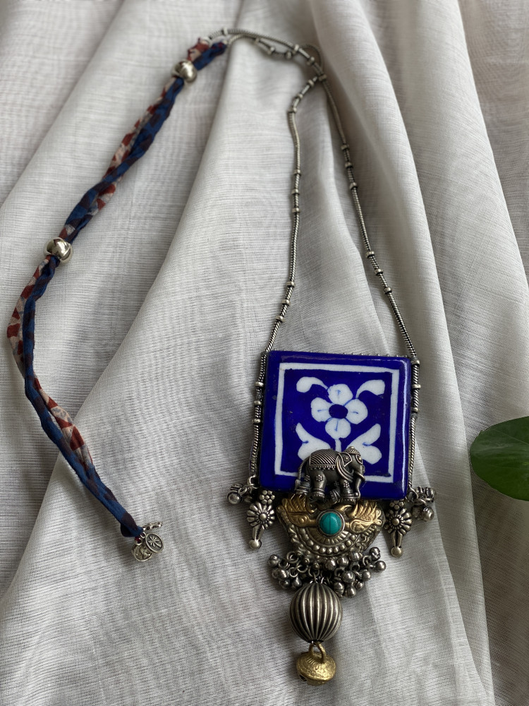 Image of BRASS &amp; FABRIC Handcrafted LONG NECKLACE